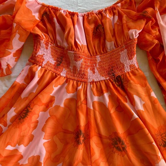 NEW Hutch Flounce Romper Floral Orange Long Sleeve Flowy Beach Resort Small - Picture 4 of 14
